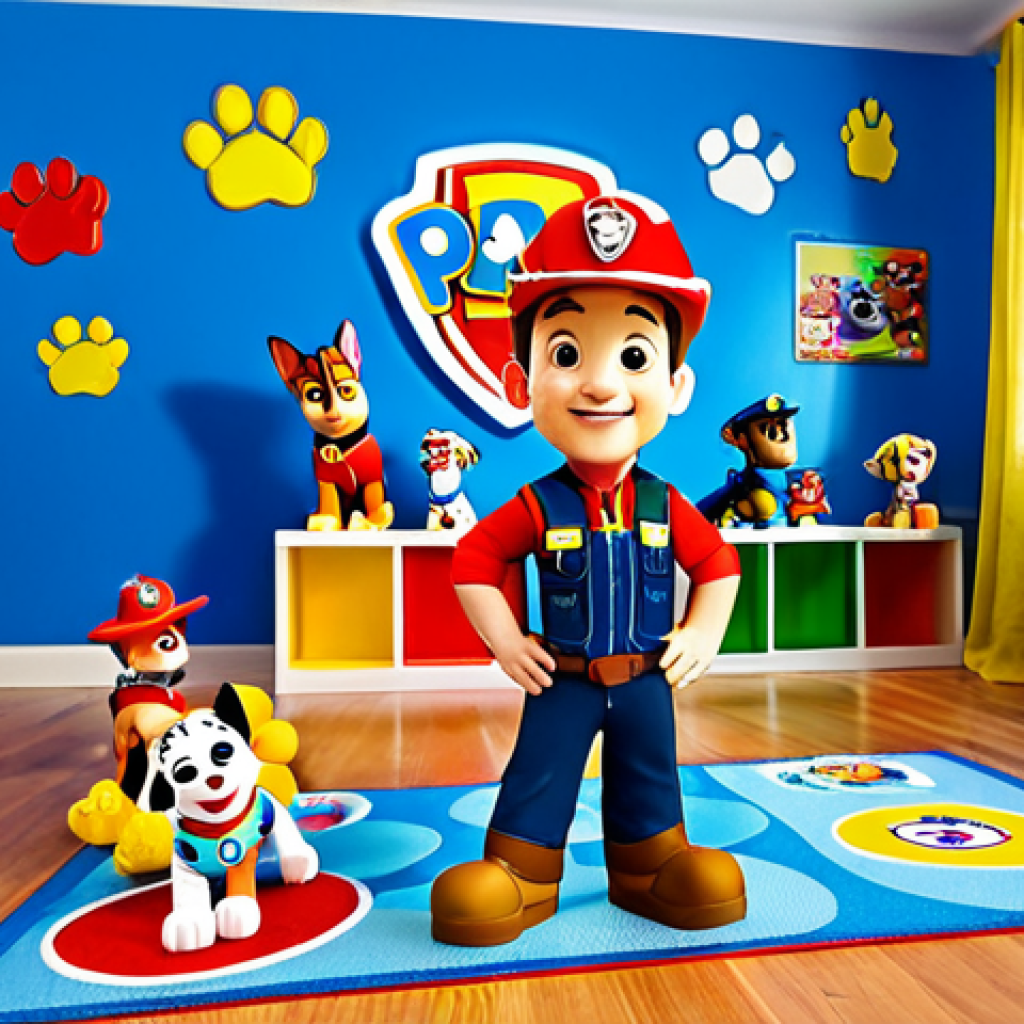 **

"A child, fully clothed in appropriate attire, happily playing with Paw Patrol toys in a bright, cheerful playroom. The room is decorated with Paw Patrol themed decorations. Safe for work, appropriate content, perfect anatomy, natural proportions, professional photograph, high quality, modest, family-friendly."

**