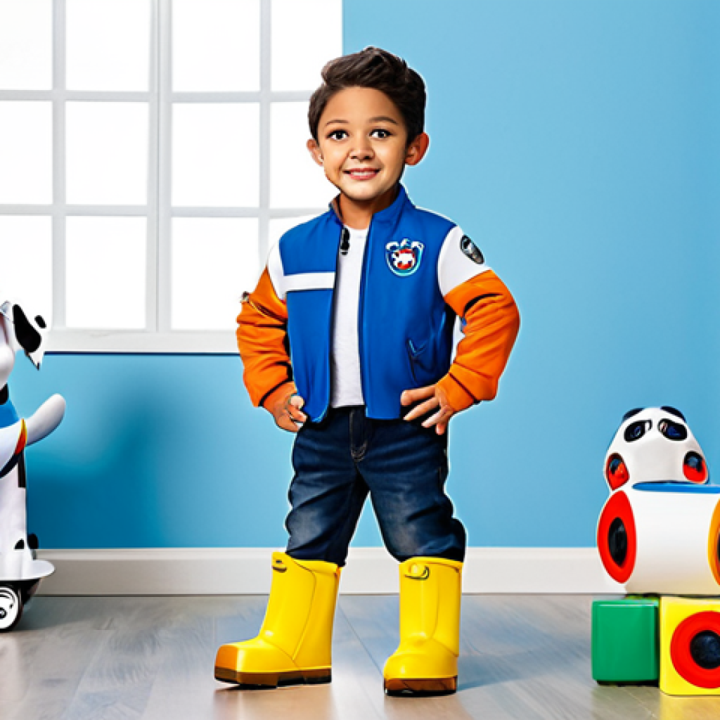 **

"A young child, fully clothed in a Ryder costume from Paw Patrol, standing confidently in a bright, family-friendly playroom. The room is decorated with Paw Patrol themed toys and books. Safe for work, appropriate content, professional, modest, perfect anatomy, natural proportions, well-formed hands, proper finger count, natural pose."

**