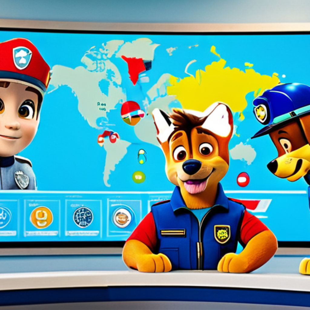 Paw Patrol Team Meeting**

"The Paw Patrol team (Chase, Marshall, Skye, Rubble, Zuma, Rocky) fully clothed in their uniforms, gathered around a large screen displaying a mission briefing in their high-tech lookout, safe for work, family-friendly, appropriate content, bright and colorful, perfect anatomy, well-formed hands, natural pose, professional animation style."

**