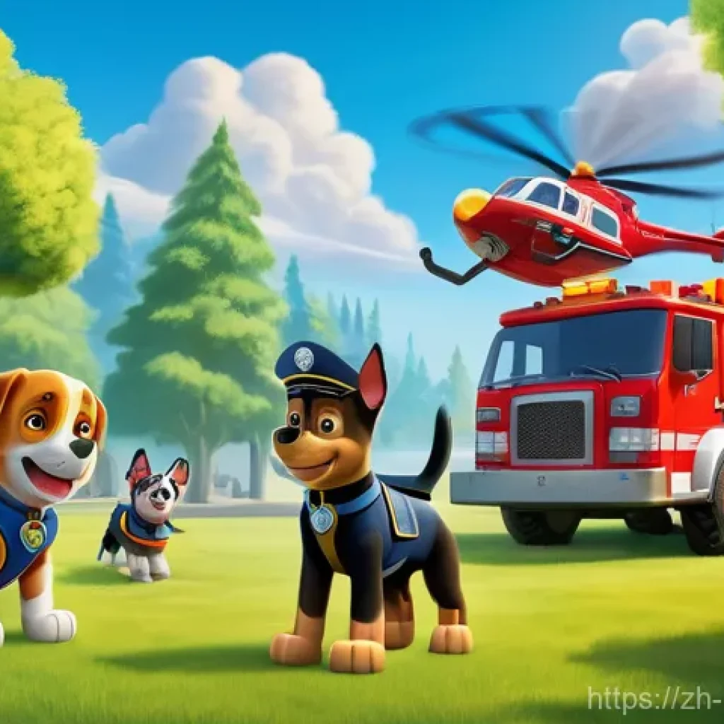퍼피구조대와 공익 캠페인 - **Prompt 1: A Team of Heroes in Action**
    "A vibrant, dynamic illustration depicting the PAW Patr...