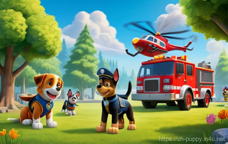 퍼피구조대와 공익 캠페인 - **Prompt 1: A Team of Heroes in Action**
    "A vibrant, dynamic illustration depicting the PAW Patr...